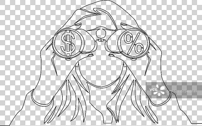 连续线条的女商人手持望远镜图片素材