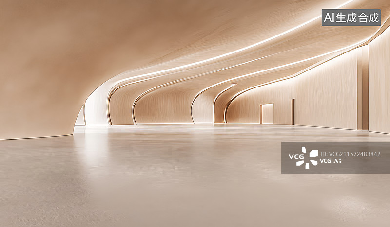 【AI数字艺术】后现代木板纹理室内展厅空间图片素材