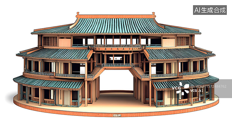 【AI数字艺术】卡通风格的圆形土楼图片素材