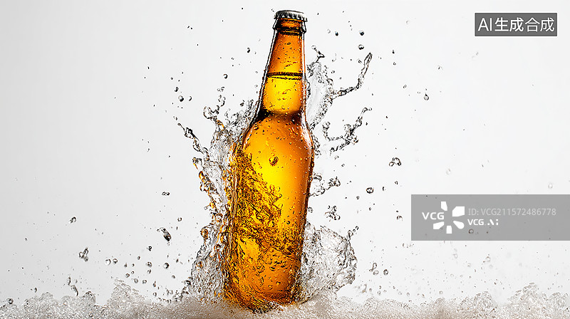 【AI数字艺术】冰爽啤酒激爽一夏 啤酒液体飞溅图片素材