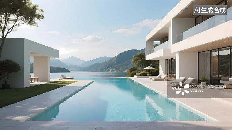 【AI数字艺术】带泳池的奢华别墅建筑图片素材