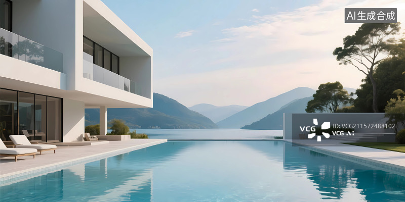 【AI数字艺术】带泳池的奢华别墅建筑图片素材