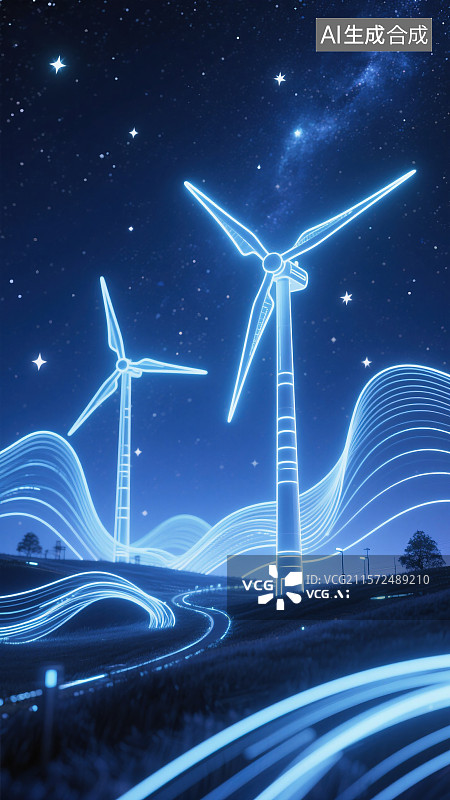 【AI数字艺术】未来科技感风电能源图片素材
