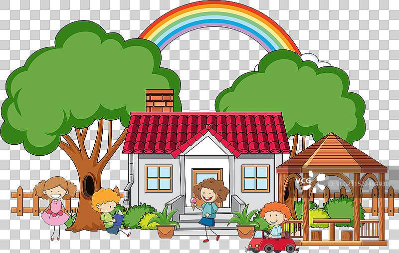 孩子们在户外享受阳光明媚的一天图片素材