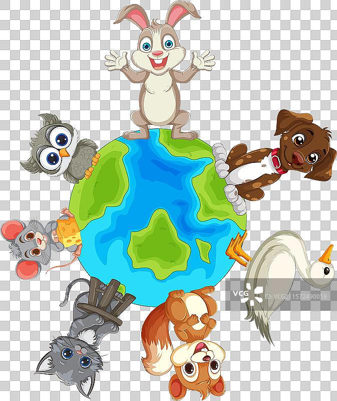 可爱的动物围绕着地球仪图片素材