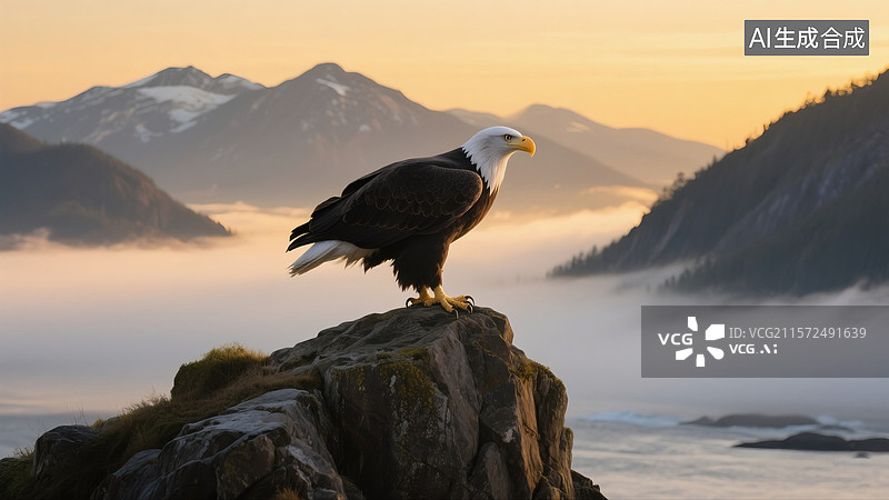 【AI数字艺术】山顶上的鹰图片素材