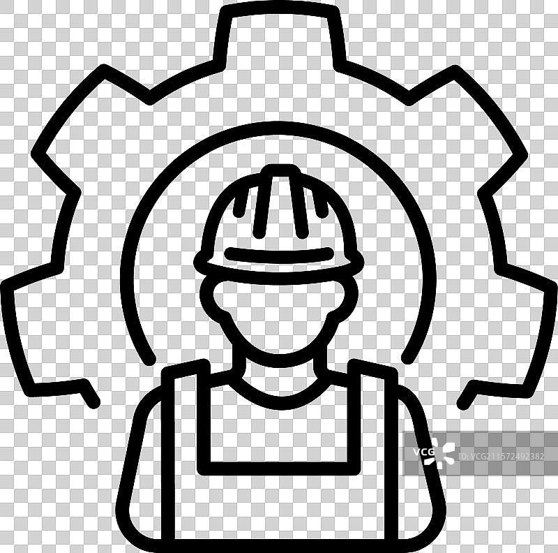 现代工人标志，工人与齿轮概念图标图片素材