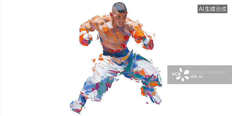【AI数字艺术】白底肌肉健壮的手绘搏击运动员油画涂鸦插画图片素材
