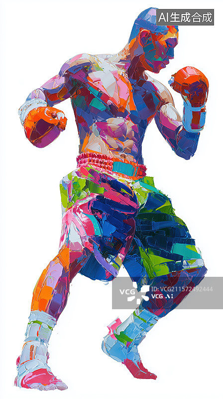 【AI数字艺术】白底肌肉健壮的手绘搏击运动员油画涂鸦插画图片素材