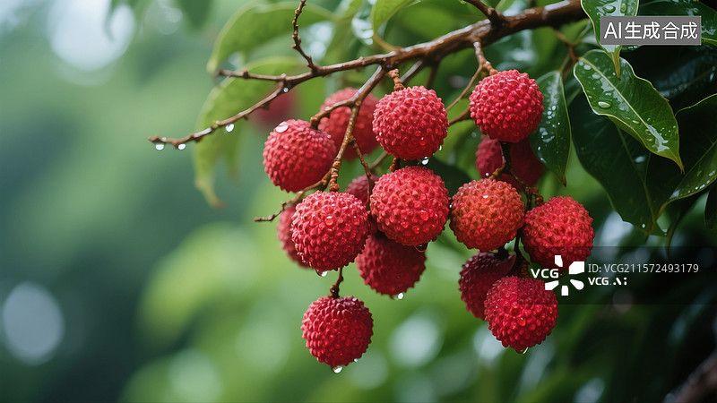 【AI数字艺术】树上的荔枝特写图片素材