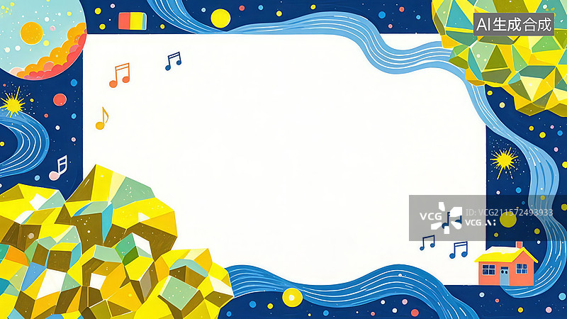 【AI数字艺术】2D卡通环绕-音乐与星空的创意边框设计图片素材