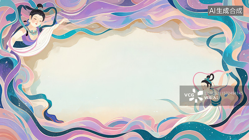【AI数字艺术】2D卡通环绕-梦幻飞天人物插画图片素材