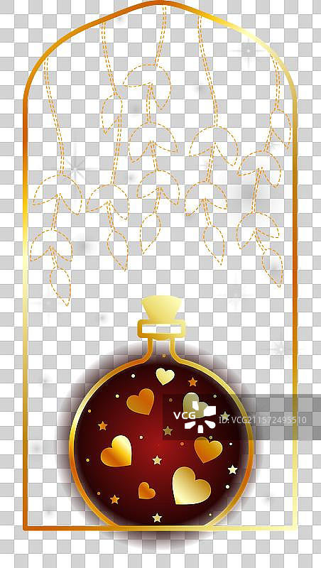 装有金色心形图案的魔法爱情药水瓶图片素材