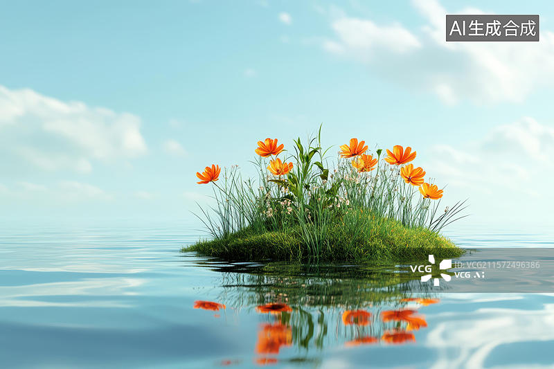 【AI数字艺术】梦幻岛屿上的花丛图片素材