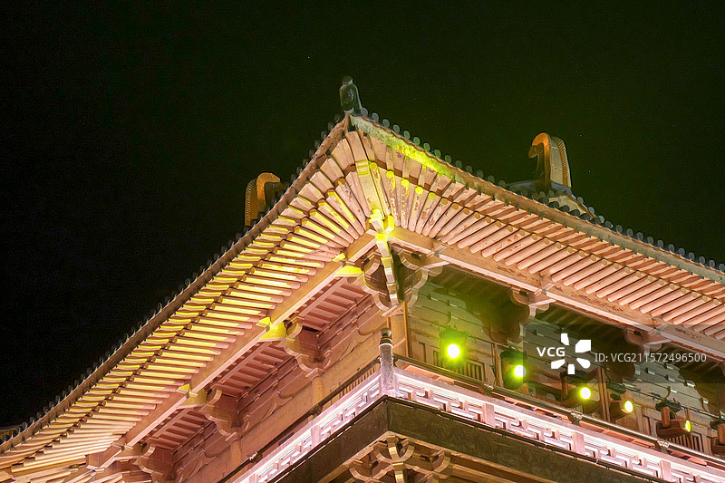 湖北襄阳盛世唐朝景区城楼夜景图片素材