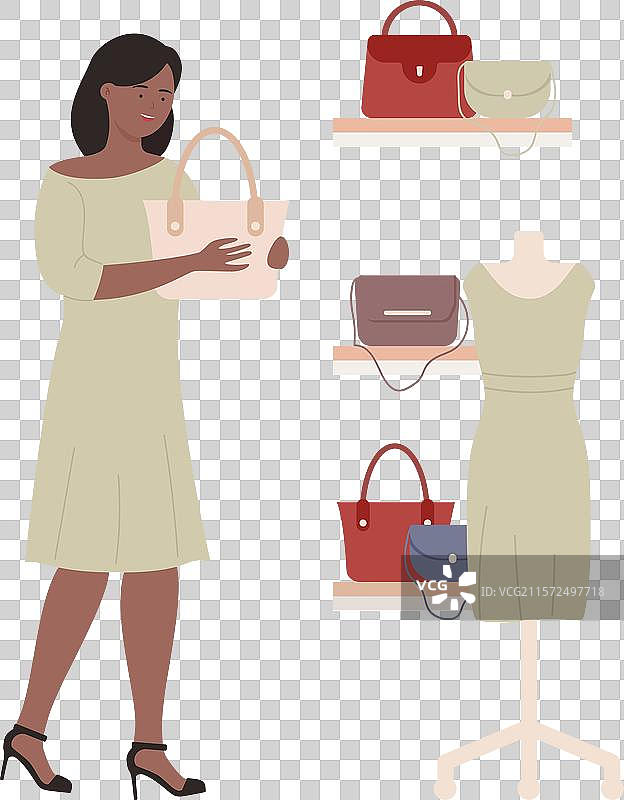 女性在时尚配饰店购买包包图片素材