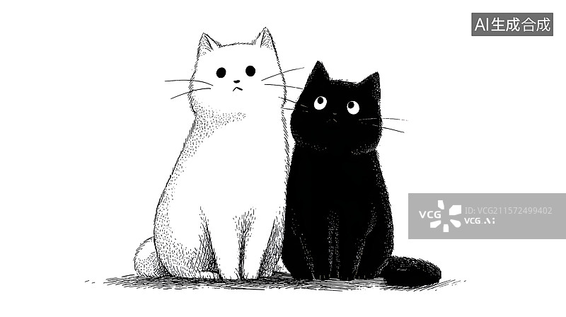【AI数字艺术】白猫和黑猫图片素材