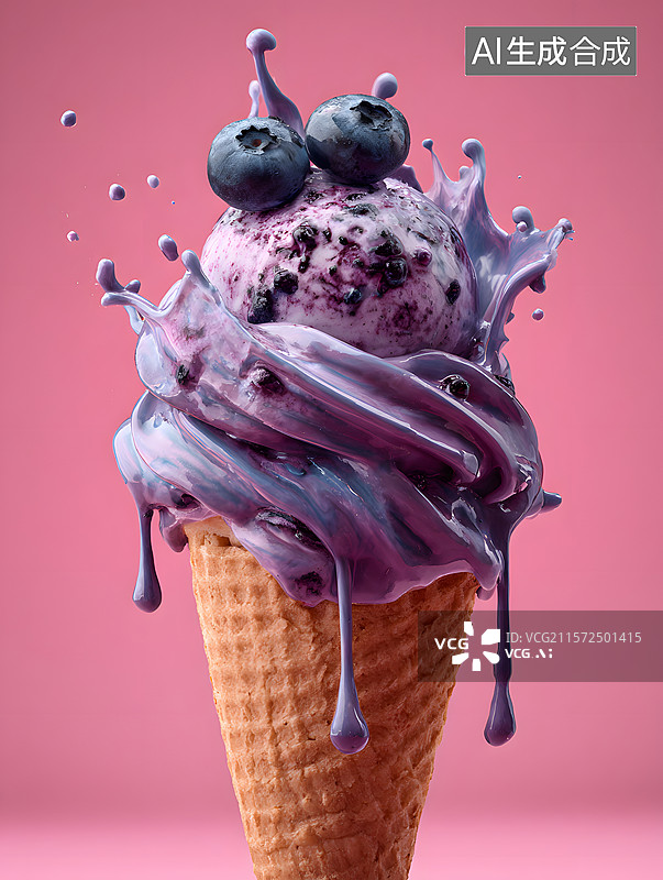 【AI数字艺术】蓝莓冰淇淋图片素材