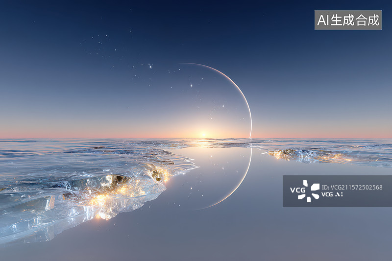 【AI数字艺术】海天月环浪漫艺术图像图片素材