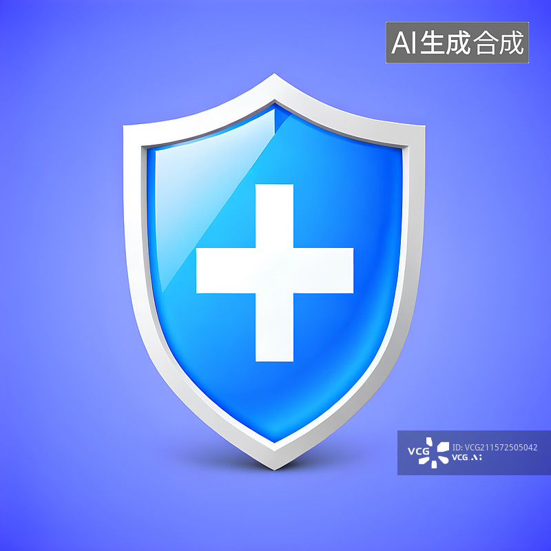 【AI数字艺术】3D渲染，盾，盾牌，十字图形图标，医院医疗医药安全保险免抠元素图片素材