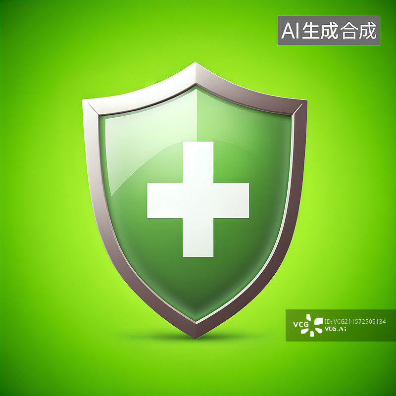 【AI数字艺术】3D渲染，盾，盾牌，十字图形图标，医院医疗医药安全保险免抠元素图片素材