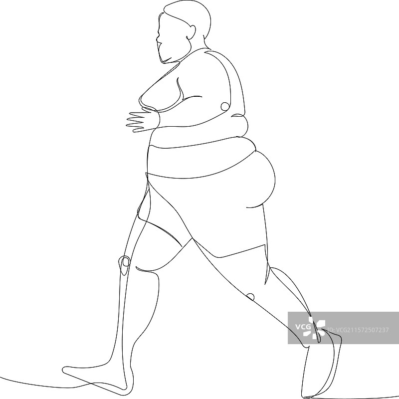 一位超重女性在跑步锻炼图片素材