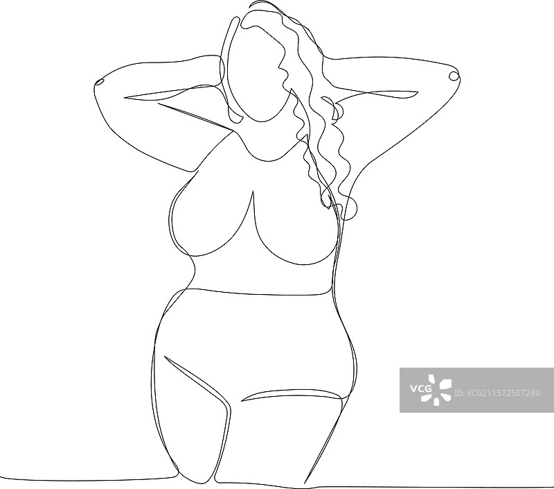 穿着内衣的曲线女孩一笔画姿势图片素材