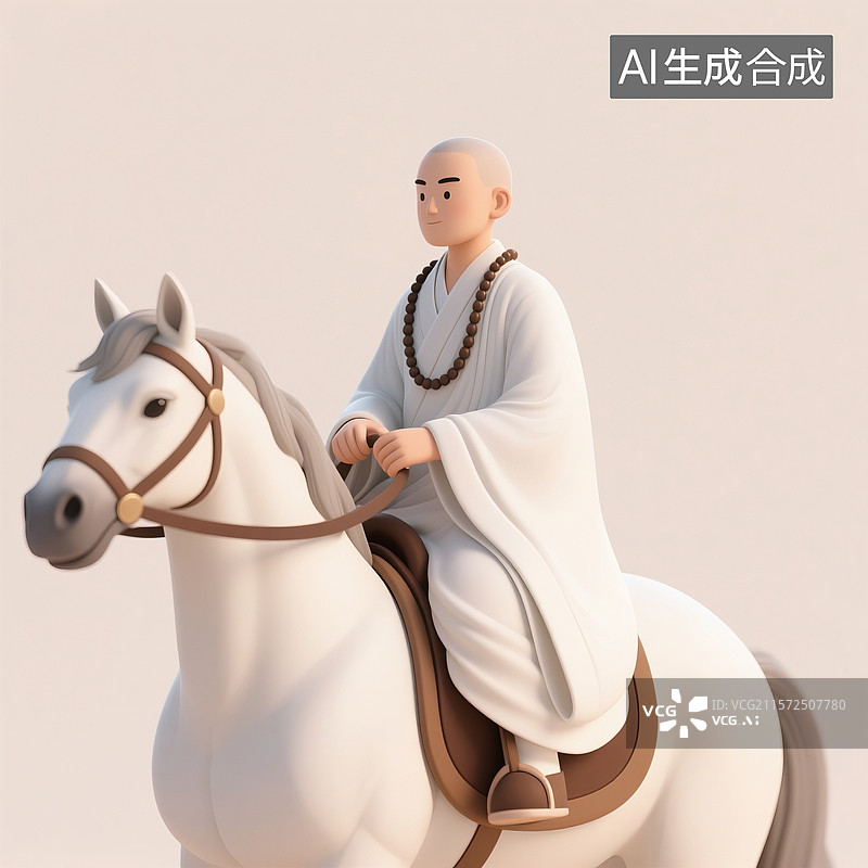 【AI数字艺术】3D渲染，西游记卡通人物形象，唐僧，唐僧骑着白龙马，唐三藏图片素材