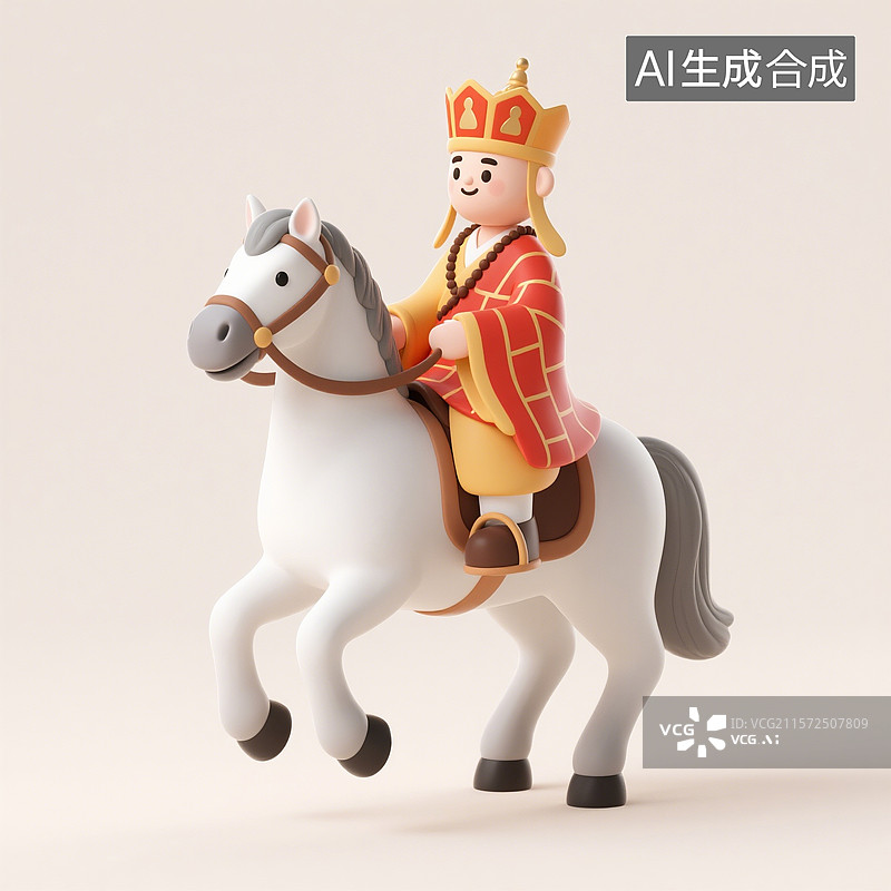 【AI数字艺术】3D渲染，西游记卡通人物形象，唐僧，唐僧骑着白龙马，唐三藏图片素材