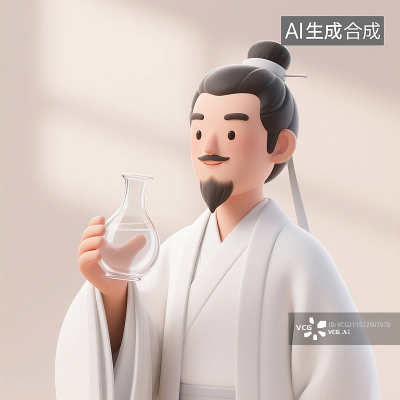 【AI数字艺术】3D渲染中国风古代卡通人物，手里拿着酒壶的唐代诗人，李白，男人喝酒，汉服，古装，传统服饰图片素材