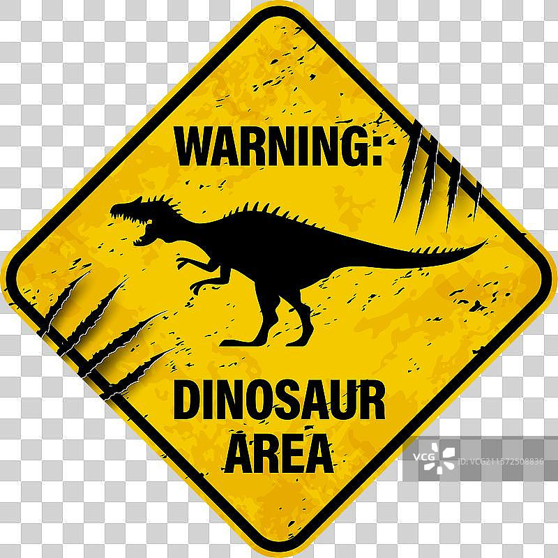 恐龙警告标志，上面有爪痕划痕图片素材