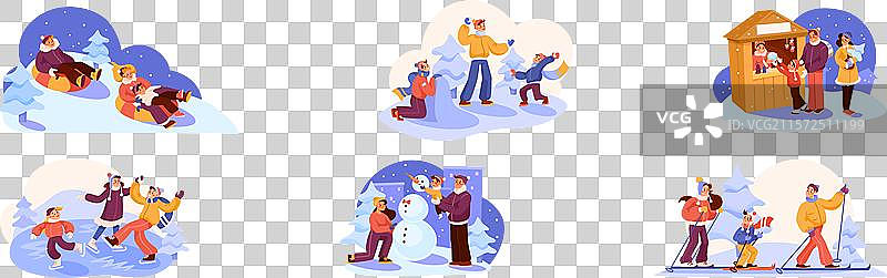 快乐的家庭在冬季享受休闲时光图片素材