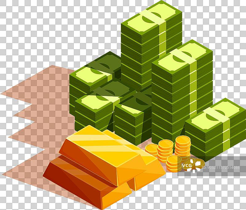 等距堆叠的金钱、金币和硬币图片素材