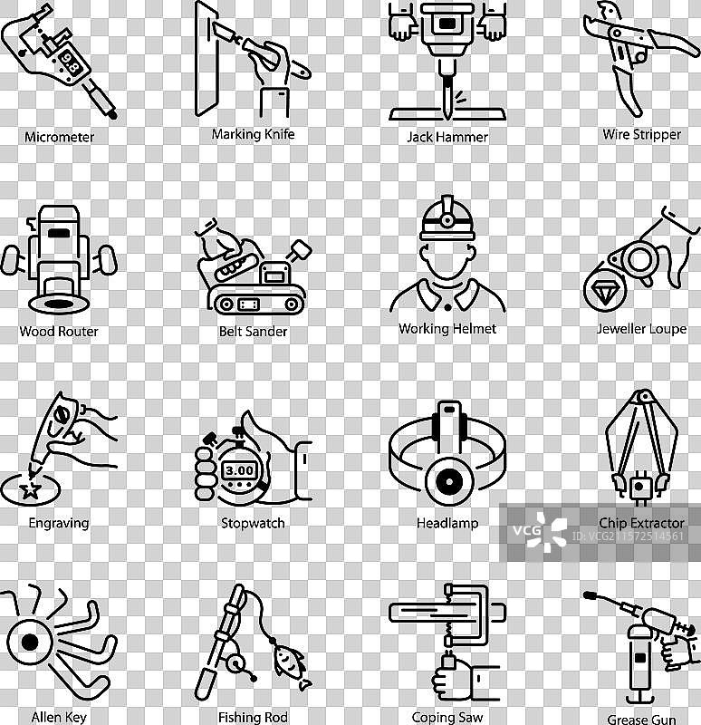 线条风格的建筑工具图标集合图片素材