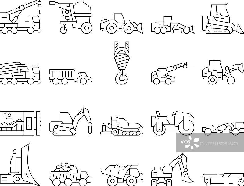 重型建筑车辆图标集图片素材