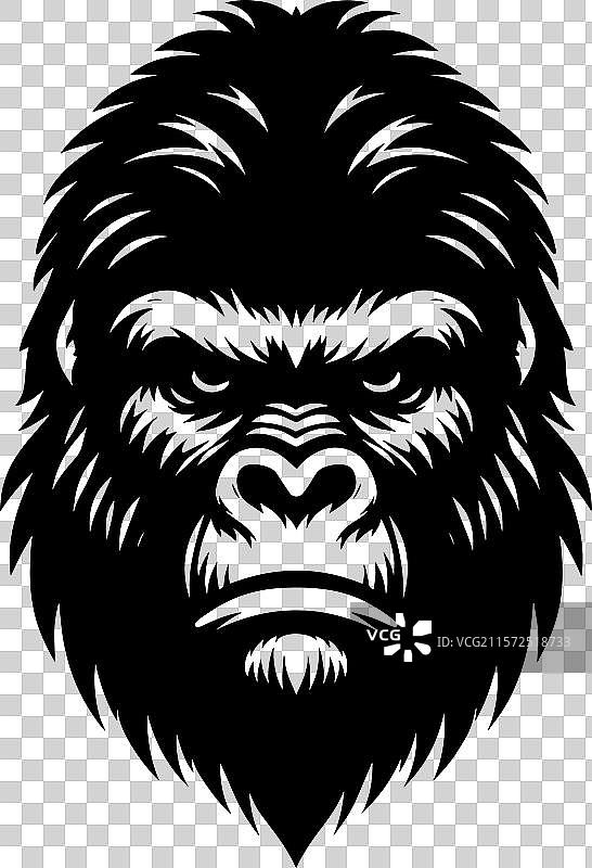 孤立在白色背景上的大猩猩头部吉祥物剪影图片素材