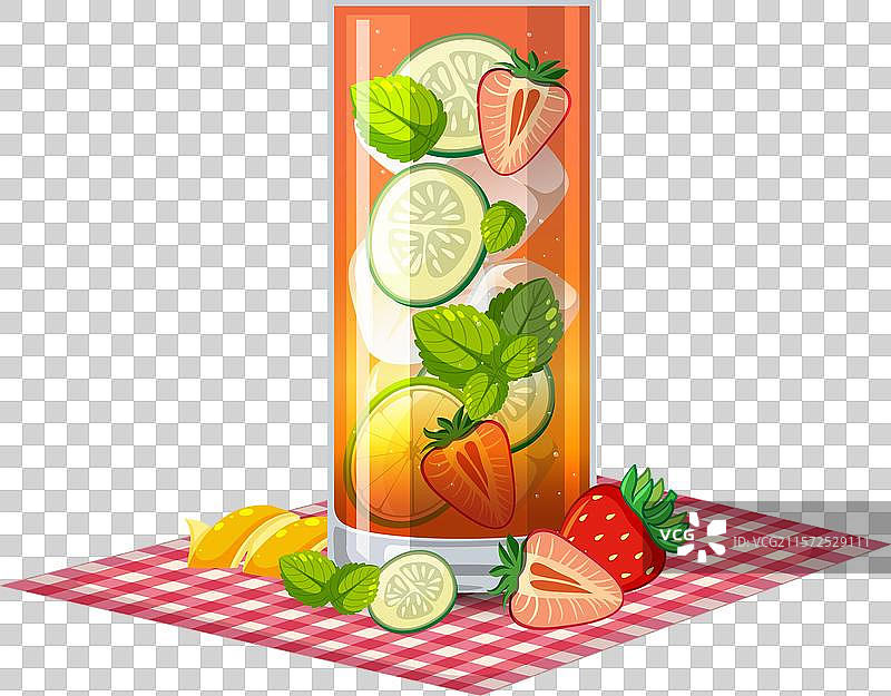 色彩缤纷的饮料，搭配水果和薄荷叶图片素材