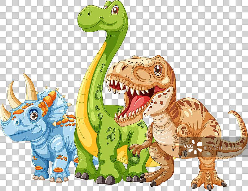 三只友好的恐龙站在一起图片素材