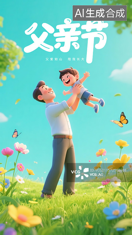 【AI数字艺术】父亲节3d卡通插画海报图片素材