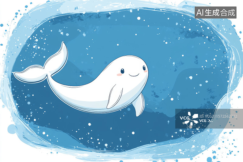 【AI数字艺术】可爱的白色鲸鱼在蓝色背景中游泳图片素材
