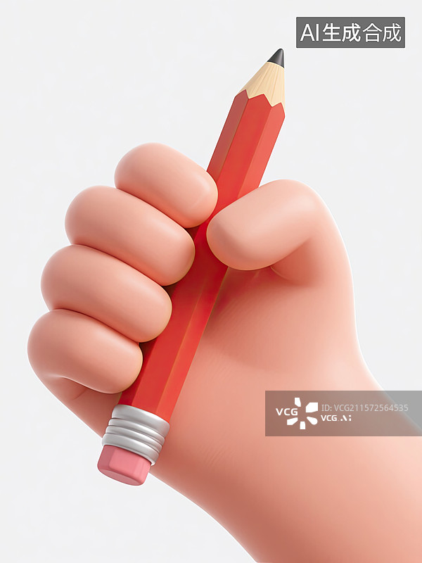 【AI数字艺术】3D，人手，握着，铅笔，高考插画图片素材