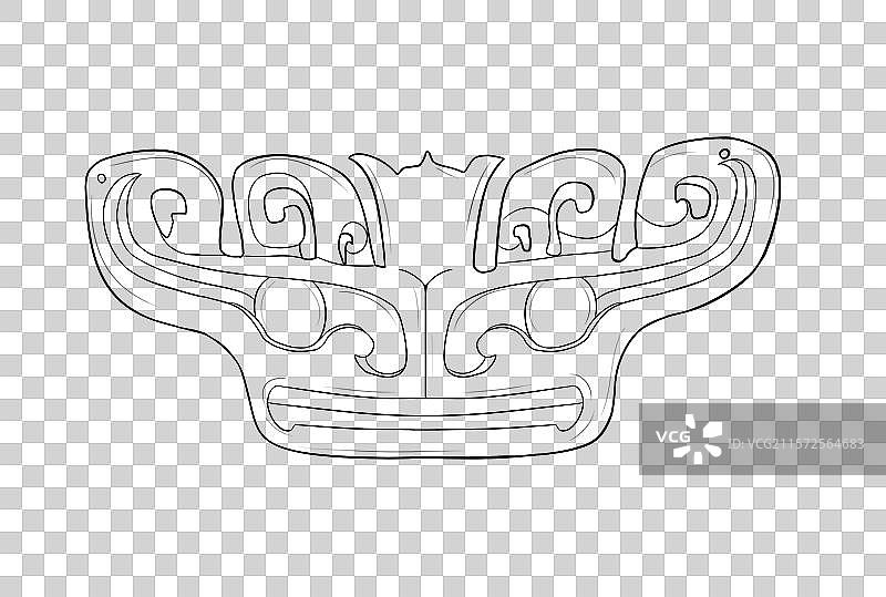 中国古蜀文明三星堆文物青铜兽面像线描免抠元素图片素材