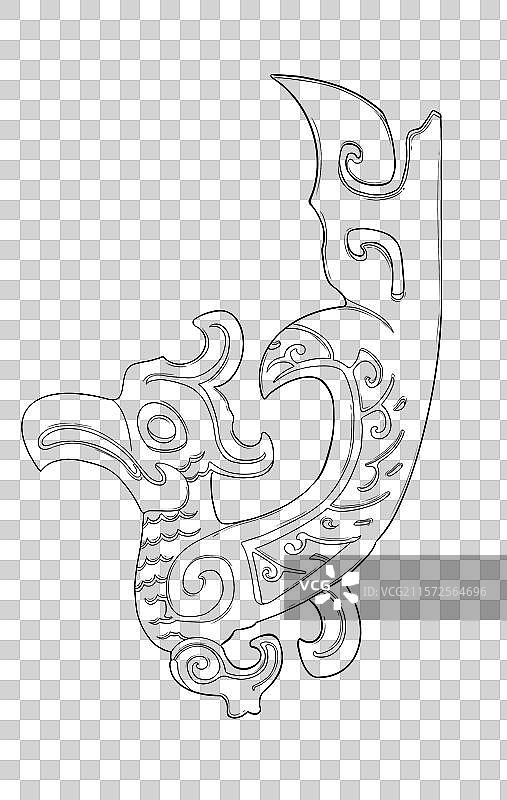 中国三星堆文物青铜鸟线描免抠元素图片素材