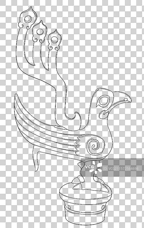 中国三星堆文物青铜神鸟线描免抠元素图片素材