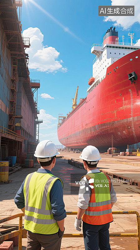 【AI数字艺术】3D，工程师，轮船，干船坞，插画图片素材