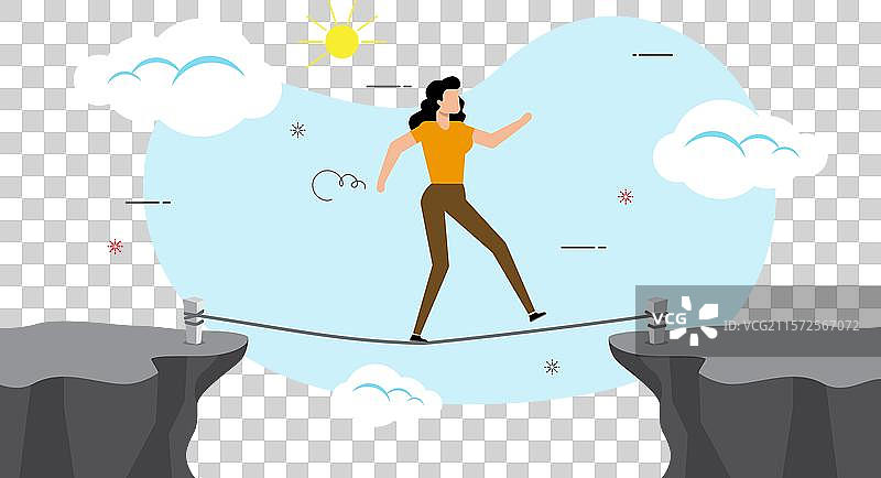 女商人在绳索上走过空隙图片素材