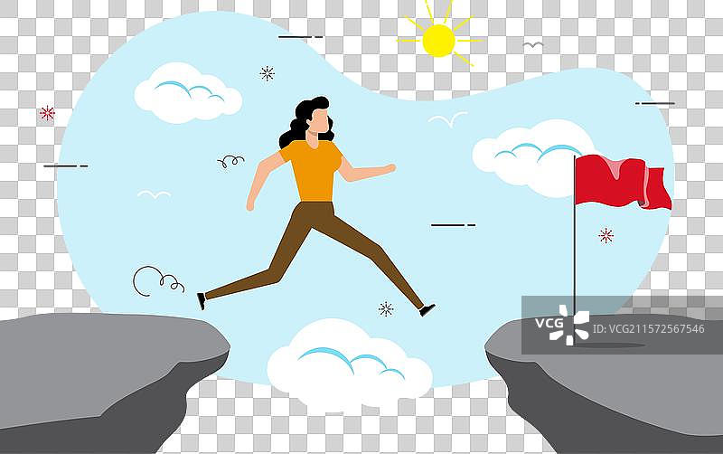 女商人从一个悬崖跳跃而下图片素材