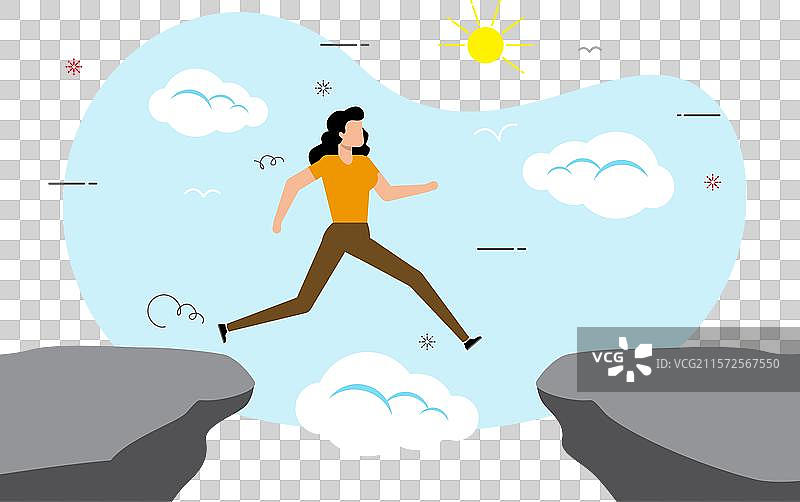 女商人跳过岩石间的缝隙图片素材