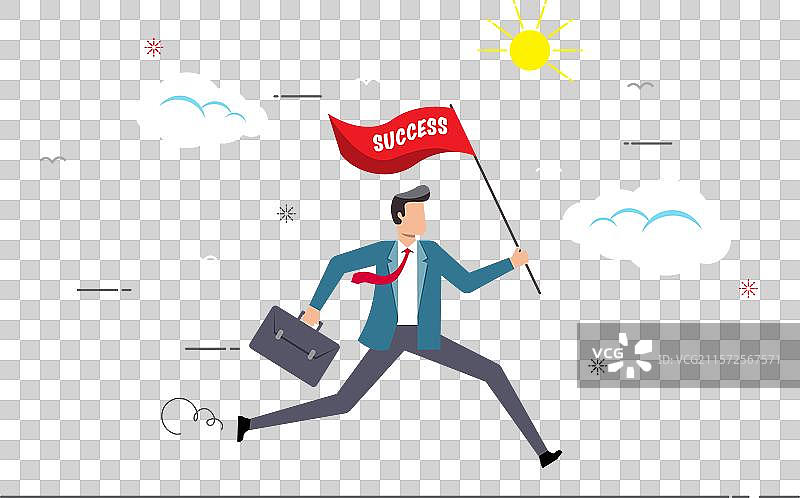 商人奔跑并举着成功的标志图片素材