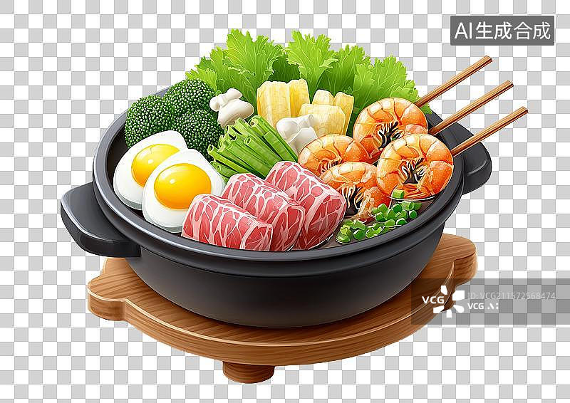 【AI数字艺术】【免抠png素材】3D卡通寿喜烧火锅图片素材